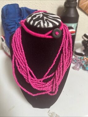 Handcrafted Hot Pink Multi-Strand Beaded Necklace by